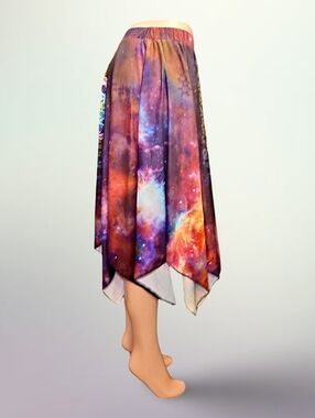 Pineal Paradise Women's Skirt Small Multicolor Galaxy Mandala Print Handkerchie…